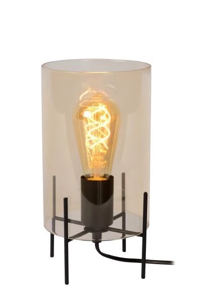 Lámpara de mesa Lucide STEFFIE Ø15cm, 1xE27, 40W máx, Pantalla de vidrio ámbar, Base de metal negro, Iluminación interior IP20