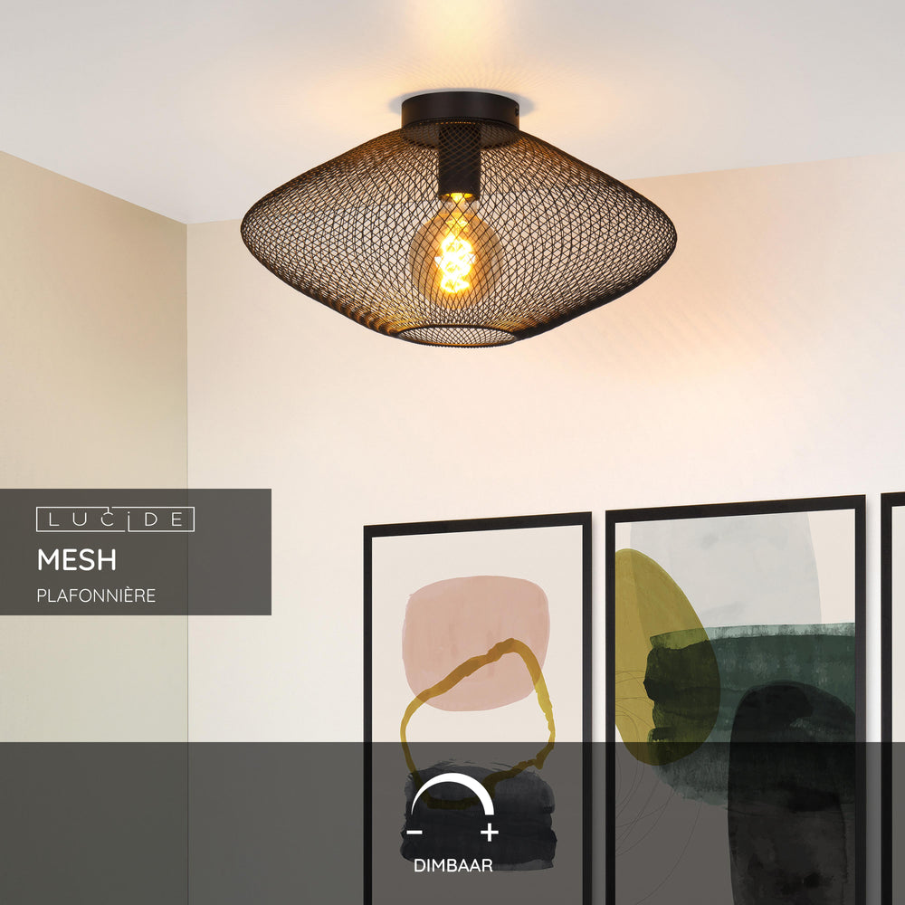 Lucide MESH taklampa Ø45cm, E27-sockel, 220-240V, max 40W, metall matt svart, IP20 modern design