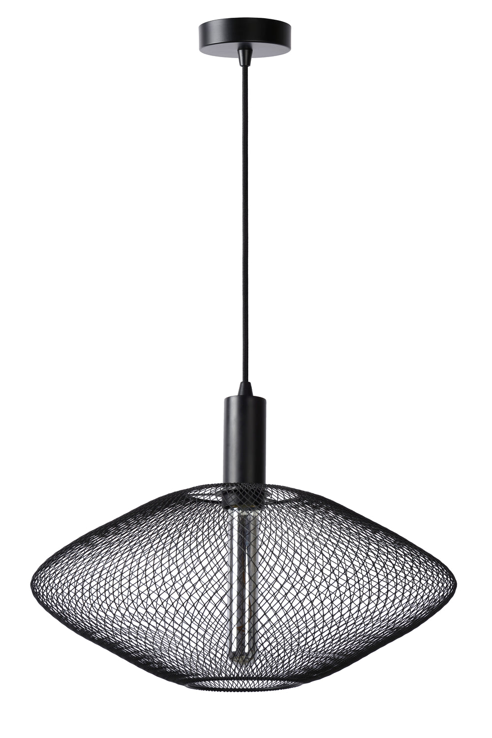 Lucide MESH lámpara colgante moderna, pantalla ovalada de metal, casquillo E27, 40W máx, negro mate, altura ajustable