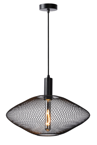 Suspension moderne Lucide MESH, abat-jour ovale en métal, douille E27, 40W max, noir mat, hauteur réglable