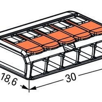 Connettore WAGO 221-415 5 poli 4mm², IP20, 220-240V, certificato CE RoHS, confezione da 25 per cablaggi rapidi