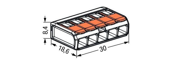 Connettore WAGO 221-415 5 poli 4mm², IP20, 220-240V, certificato CE RoHS, confezione da 25 per cablaggi rapidi