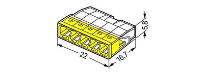 Conector de empalme de 5 vías WAGO 2273-205 para cables de 0,5-2,5 mm², IP20, certificado CE y RoHS, paquete de 100 unidades