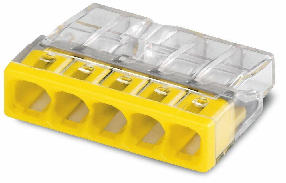 Morsetto di giunzione 5 vie WAGO 2273-205 per fili da 0,5-2,5 mm², IP20, certificato CE & RoHS, confezione da 100 pezzi