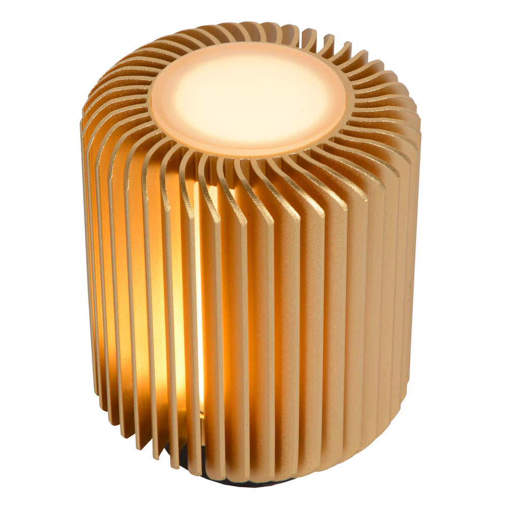Lucide TURBIN LED-Tischlampe 5W 3000K Satin Gold modernes Zylindermetalldesign mit Schnurschalter IP20