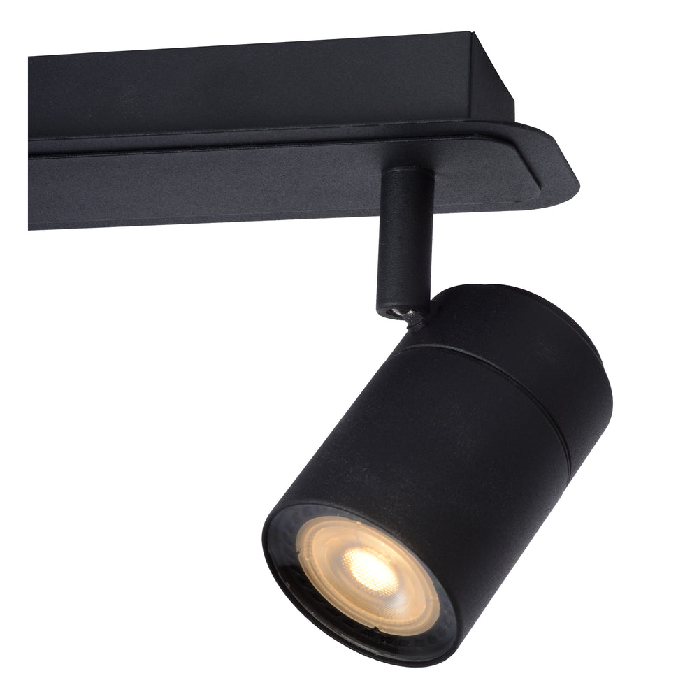 Lucide LENNERT spot LED de plafond de salle de bain, 2x5W GU10 dimmable, 3000K, IP44, Noir Sable Mat