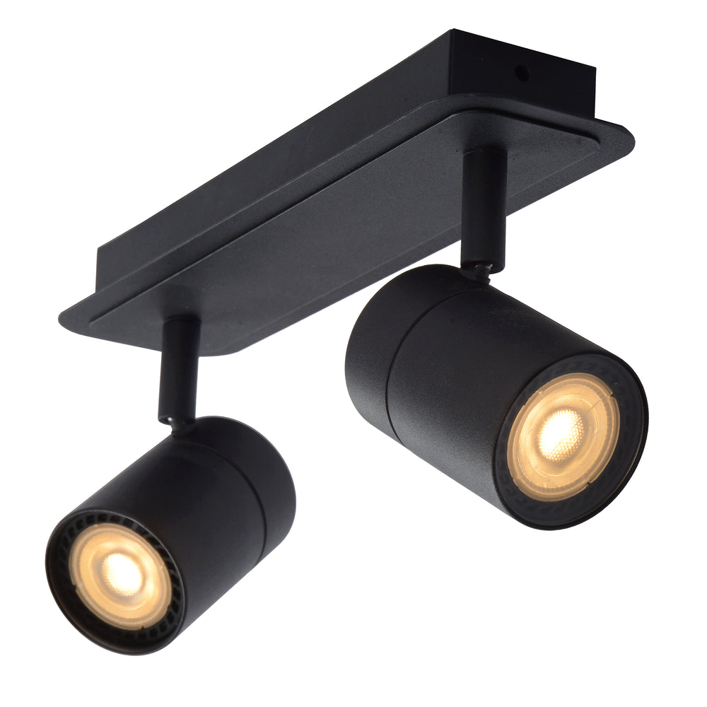 Lucide LENNERT spot LED de plafond de salle de bain, 2x5W GU10 dimmable, 3000K, IP44, Noir Sable Mat