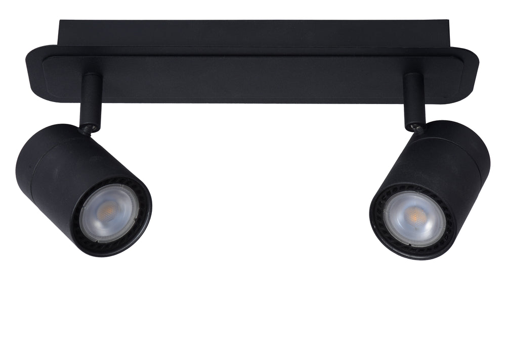 Lucide LENNERT spot LED de plafond de salle de bain, 2x5W GU10 dimmable, 3000K, IP44, Noir Sable Mat