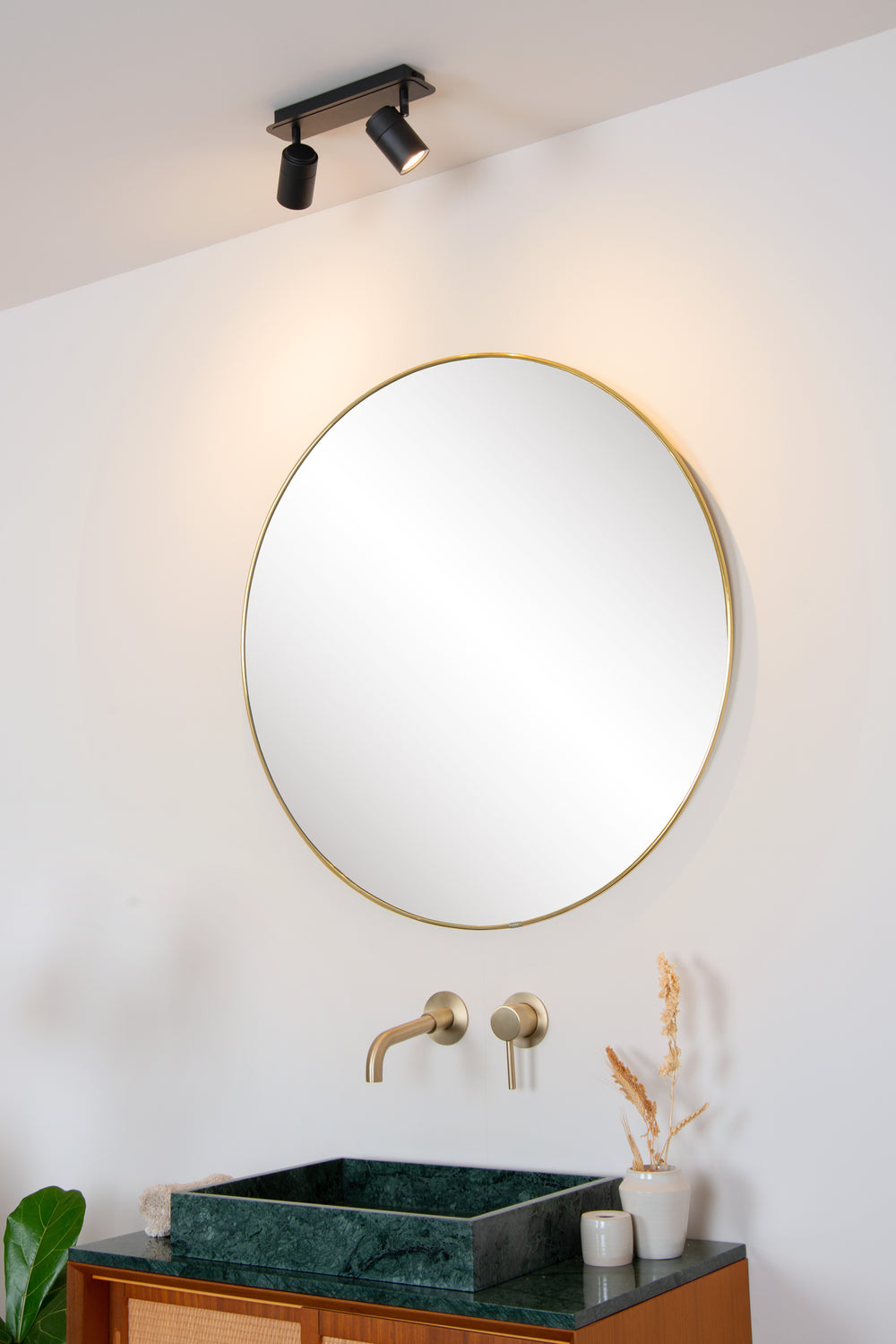 Lucide LENNERT spot LED de plafond de salle de bain, 2x5W GU10 dimmable, 3000K, IP44, Noir Sable Mat