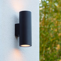Lucide VOLANTIS Sort udendørs væglampe, 2xE27, IP54, uplight & downlight, moderne aluminiums-cylinder