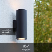 Lucide VOLANTIS Sort udendørs væglampe, 2xE27, IP54, uplight & downlight, moderne aluminiums-cylinder