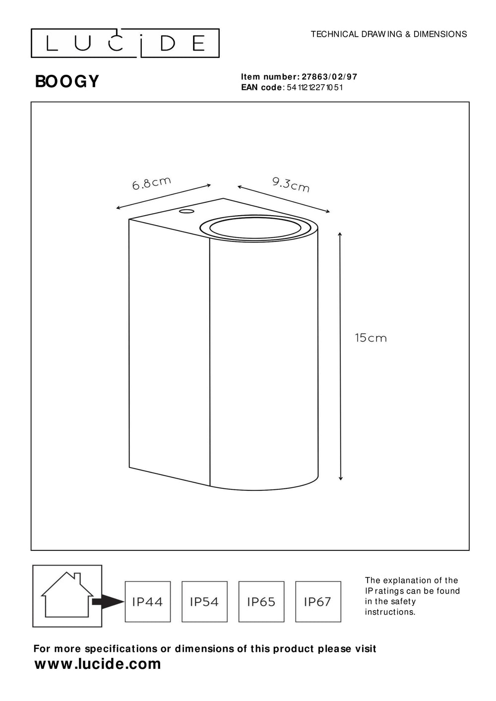 Lucide BOOGY wandlamp binnen buiten 2xGU10 IP44 Roestkleurig aluminium modern up down verlichting