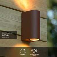 Lucide BOOGY wandlamp binnen buiten 2xGU10 IP44 Roestkleurig aluminium modern up down verlichting