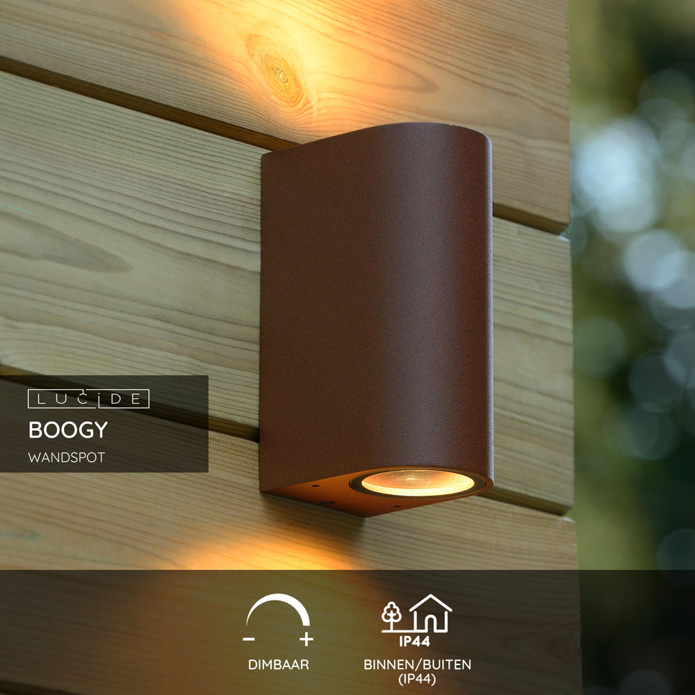 Lucide BOOGY wandlamp binnen buiten 2xGU10 IP44 Roestkleurig aluminium modern up down verlichting