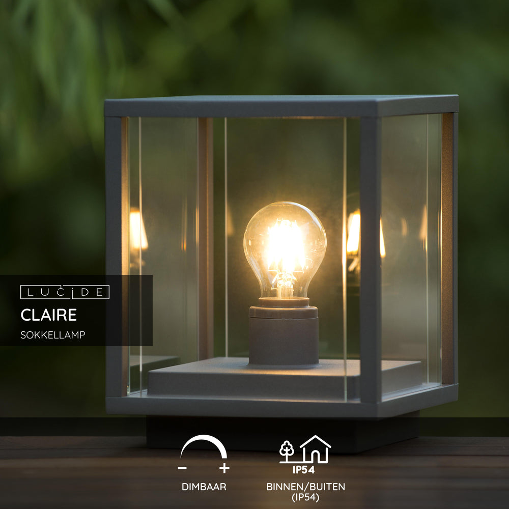 Lucide CLAIRE LED sockellampa 1xE27 IP54 Antracit utomhus kuboid aluminium 220-240V modern trädgårdsbelysning