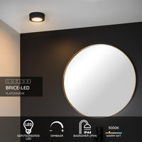Lucide BRICE LED Badezimmer-Deckenleuchte, rund 8W dimmbar 3000K IP44 Matt Schwarz Ø117mm