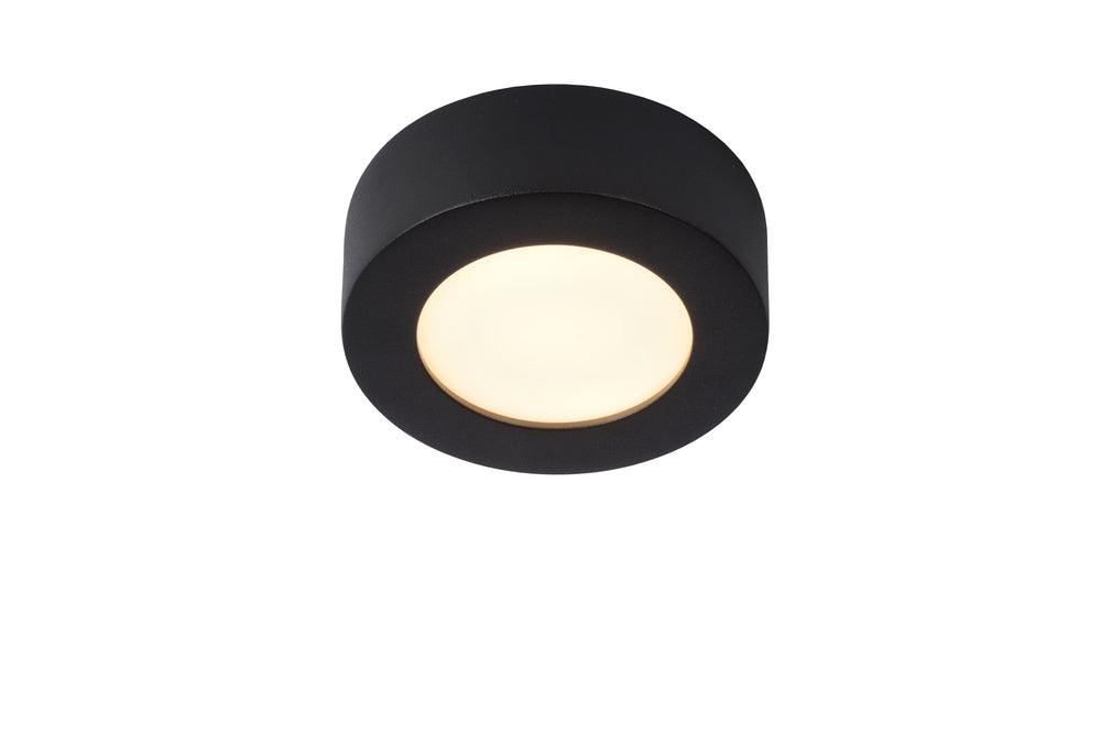 Lucide BRICE LED Badezimmer-Deckenleuchte, rund 8W dimmbar 3000K IP44 Matt Schwarz Ø117mm