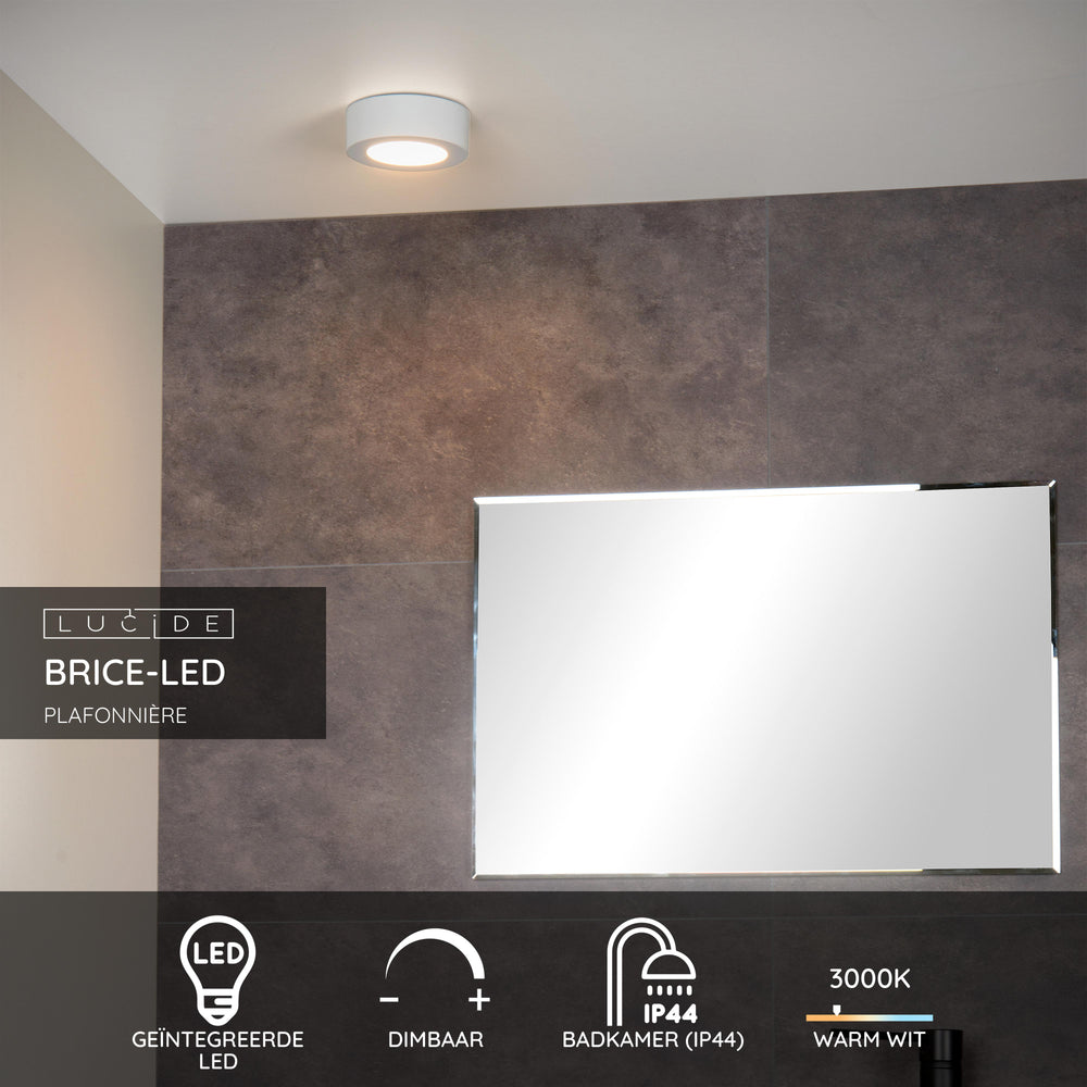 Lucide BRICE plafoniera LED da bagno, rotonda 8W 3000K dimmerabile, IP44 Bianco Ø117mm