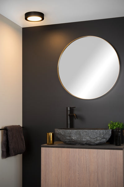 Lucide BRICE LED badeværelses loftlampe, 12W 3000K dæmpbar, IP44 rund Sort Ø18cm