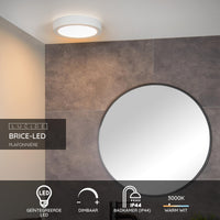 Lucide BRICE plafón LED para baño, regulable 15W 3000K, IP44 redondo 24cm Blanco diseño moderno