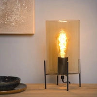 Lucide STEFFIE tafellamp Ø15cm, 1xE27, 40W max, Amber glazen kap, Zwarte metalen voet, IP20 binnenverlichting