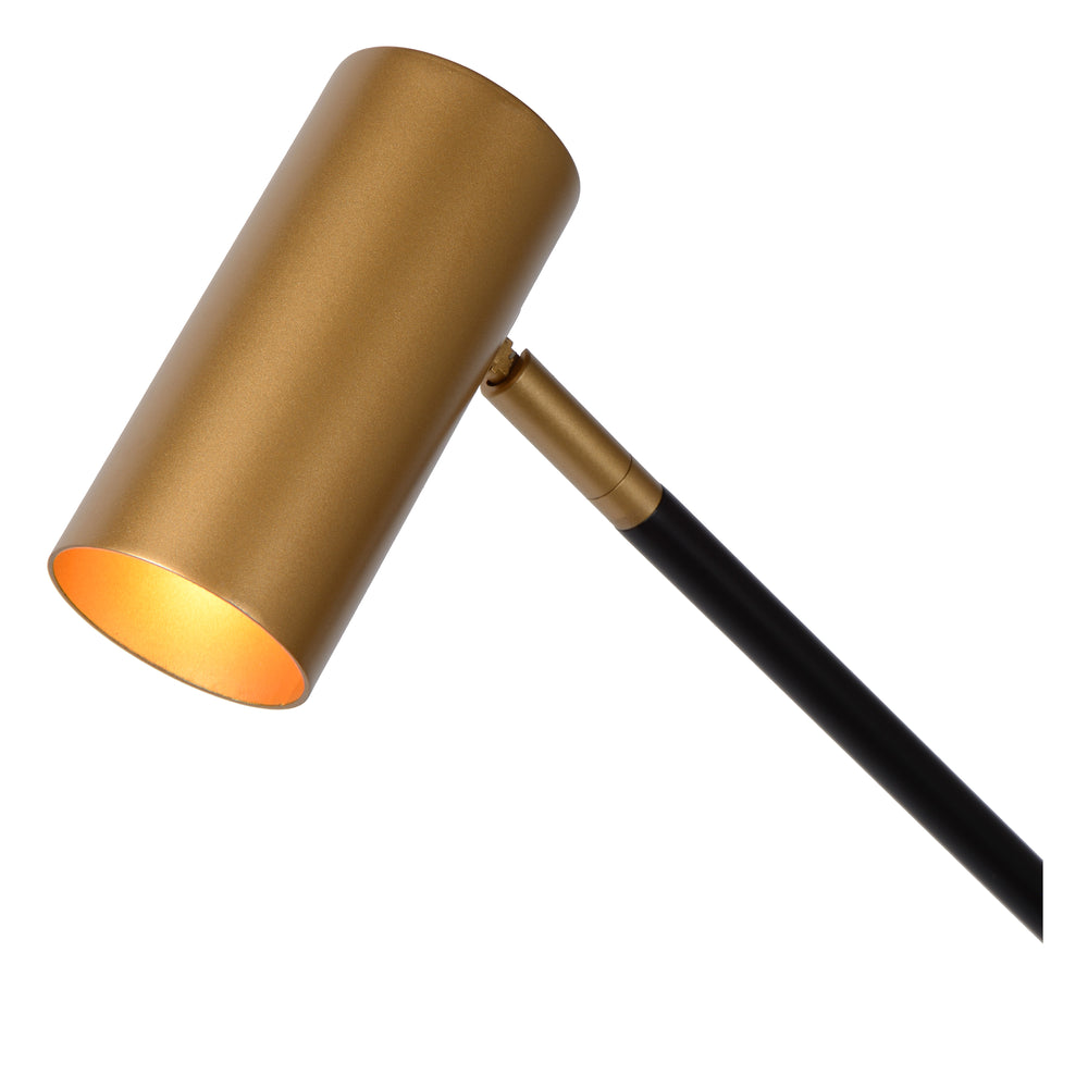 Lucide PHILINE modern golvläs­lampa, 1xGU10, LED-kompatibel, höjdjusterbar, Matt Svart med Guldhuvud
