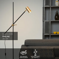 Lucide PHILINE modern golvläs­lampa, 1xGU10, LED-kompatibel, höjdjusterbar, Matt Svart med Guldhuvud