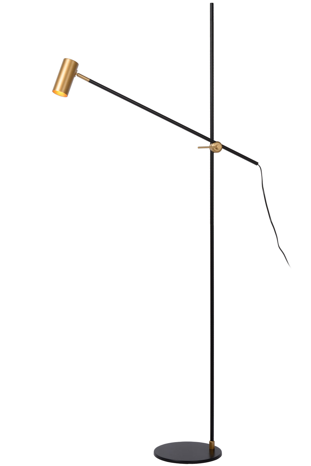 Lucide PHILINE modern golvläs­lampa, 1xGU10, LED-kompatibel, höjdjusterbar, Matt Svart med Guldhuvud