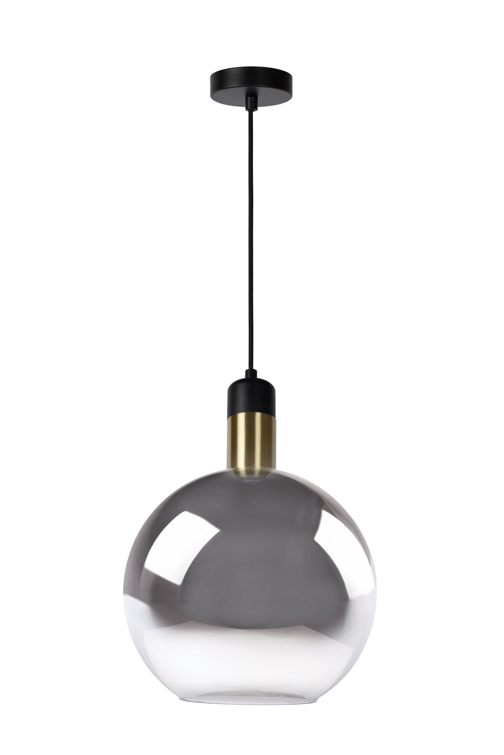 Lucide JULIUS pendel Ø28cm røgfarvet glas sort træ guld metal E27 40W dæmpbar IP20 220-240V