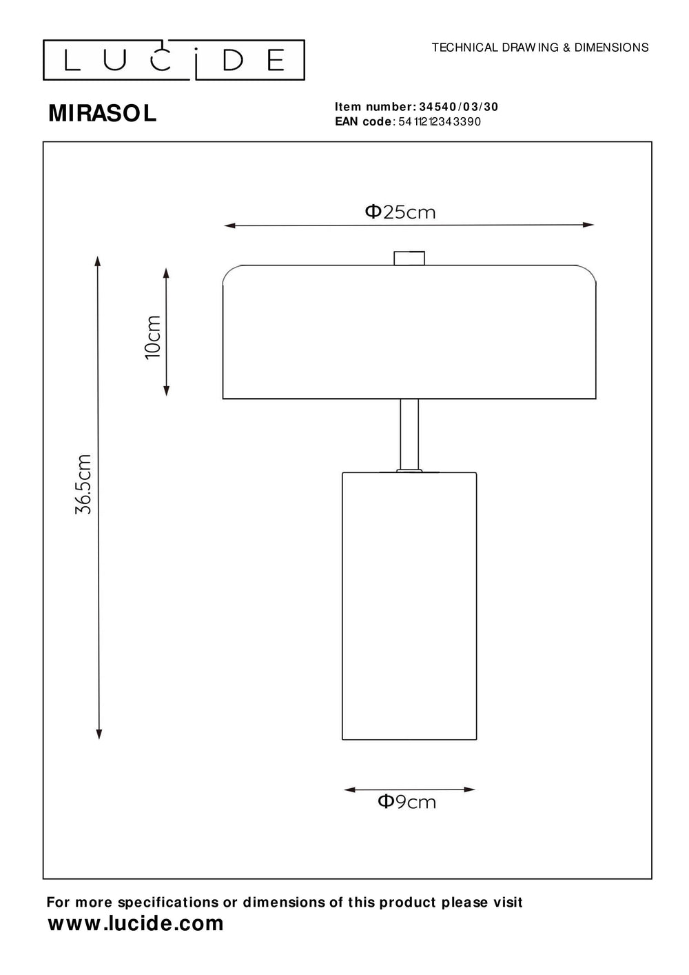Lucide MIRASOL modern bordslampa Ø25cm Svart marmor metall, 3xG9 socklar, dimbar med strömbrytare på kabel, IP20
