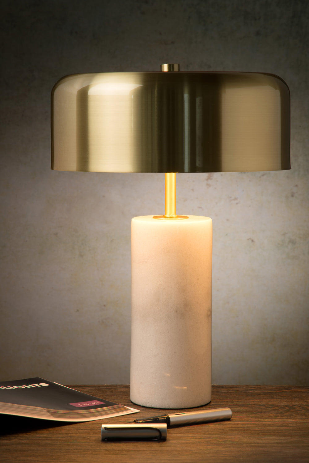 Lámpara de mesa moderna Lucide MIRASOL Ø25cm, 3xG9 LED, regulable, base de mármol, IP20, Blanca