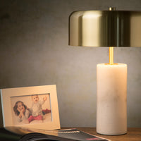 Lámpara de mesa moderna Lucide MIRASOL Ø25cm, 3xG9 LED, regulable, base de mármol, IP20, Blanca