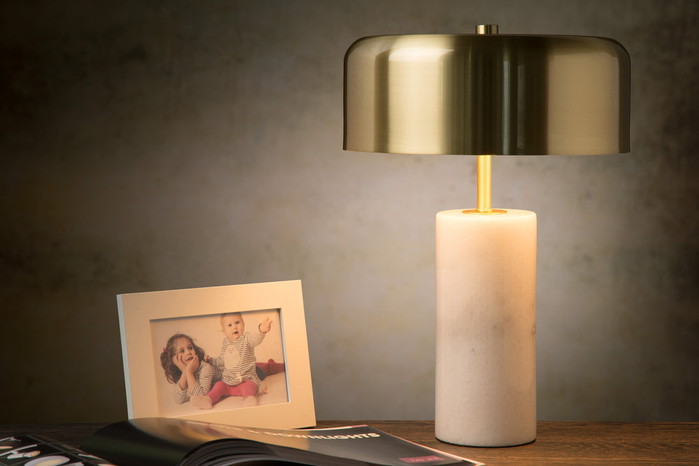 Lámpara de mesa moderna Lucide MIRASOL Ø25cm, 3xG9 LED, regulable, base de mármol, IP20, Blanca