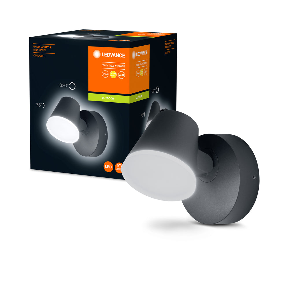 Ledvance ENDURA Style Midi Spot I LED Wandleuchte 13,5W 3000K 800 Lumen IP44 Dunkelgrau Außen