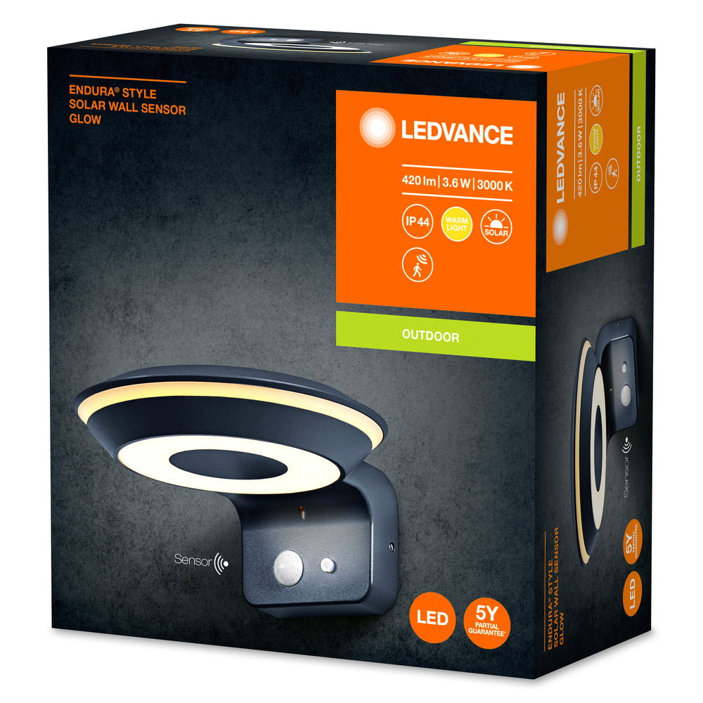 Ledvance Endura Style sol GLOW Vægsensor LED 3.6W 3000K IP44 Mørkegrå Udendørslampe