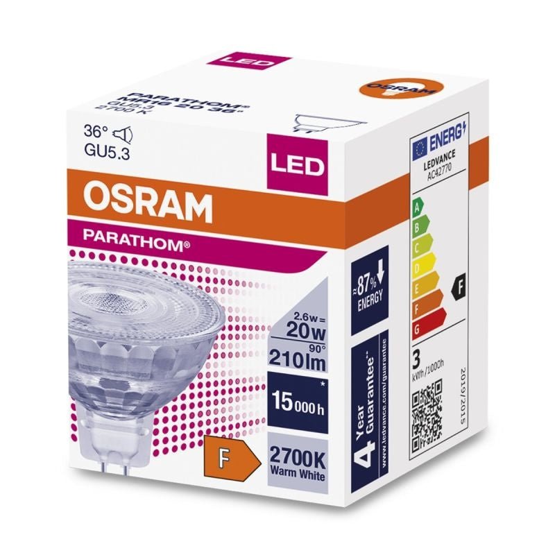 Osram LED spot GU5.3 MR16 2.6W 230 lumen, 3000K, IP20, 36° stralingshoek