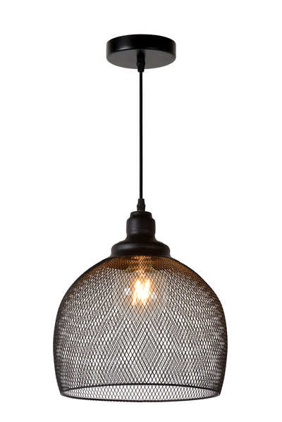 Lucide MESH hanglamp Zwart Ø28cm 1xE27 moderne metalen hanglamp IP20 in hoogte verstelbaar dimbaar
