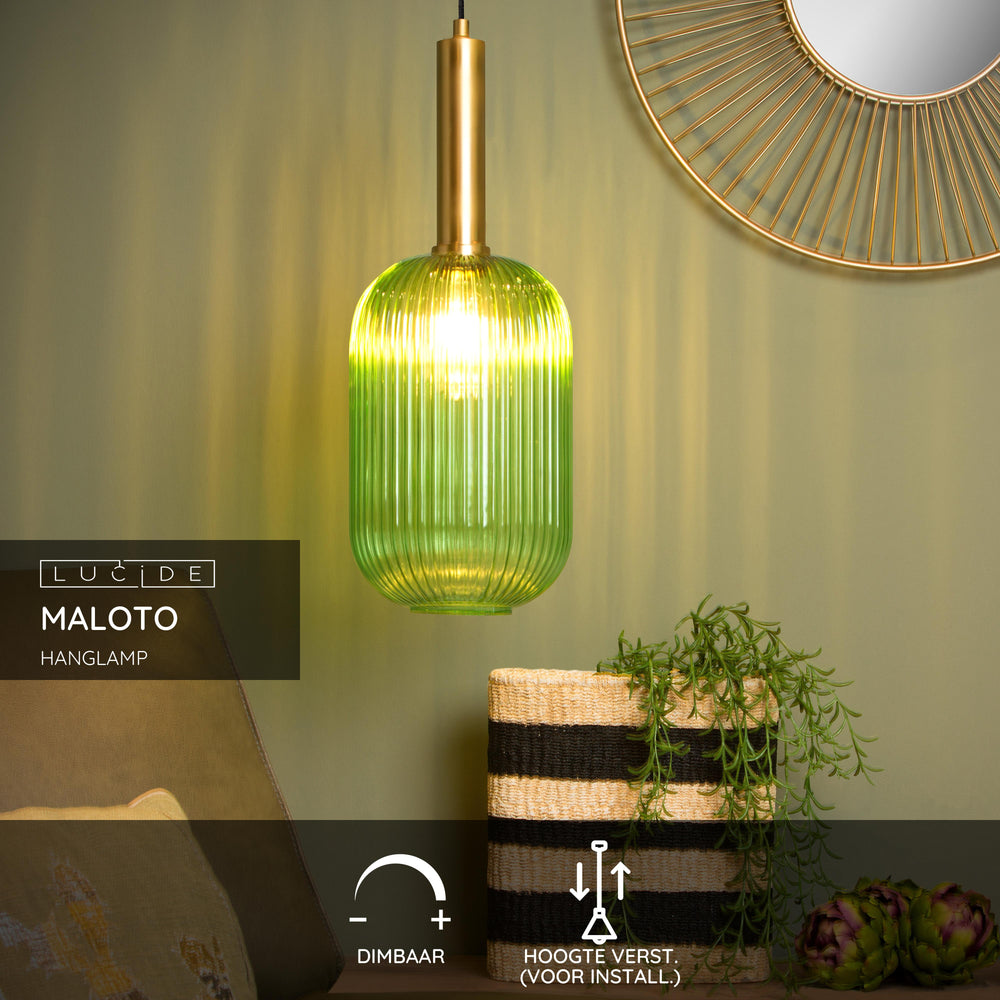 Lucide MALOTO suspension, métal et verre oval vintage, culot E27, 40W max, IP20, finition bronze vert