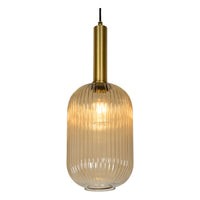 Lucide MALOTO vintage hanglamp, 1xE27, 40W max, amberkleurig glas, bronzen afwerking, in hoogte verstelbaar, IP20