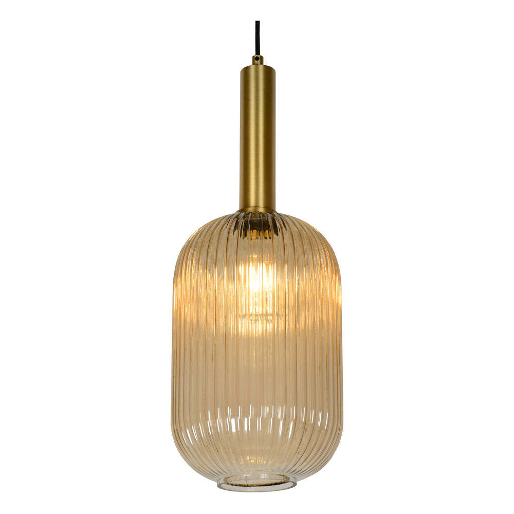 Suspension vintage Lucide MALOTO, 1xE27, 40W max, verre ambré, finition bronze, hauteur réglable, IP20