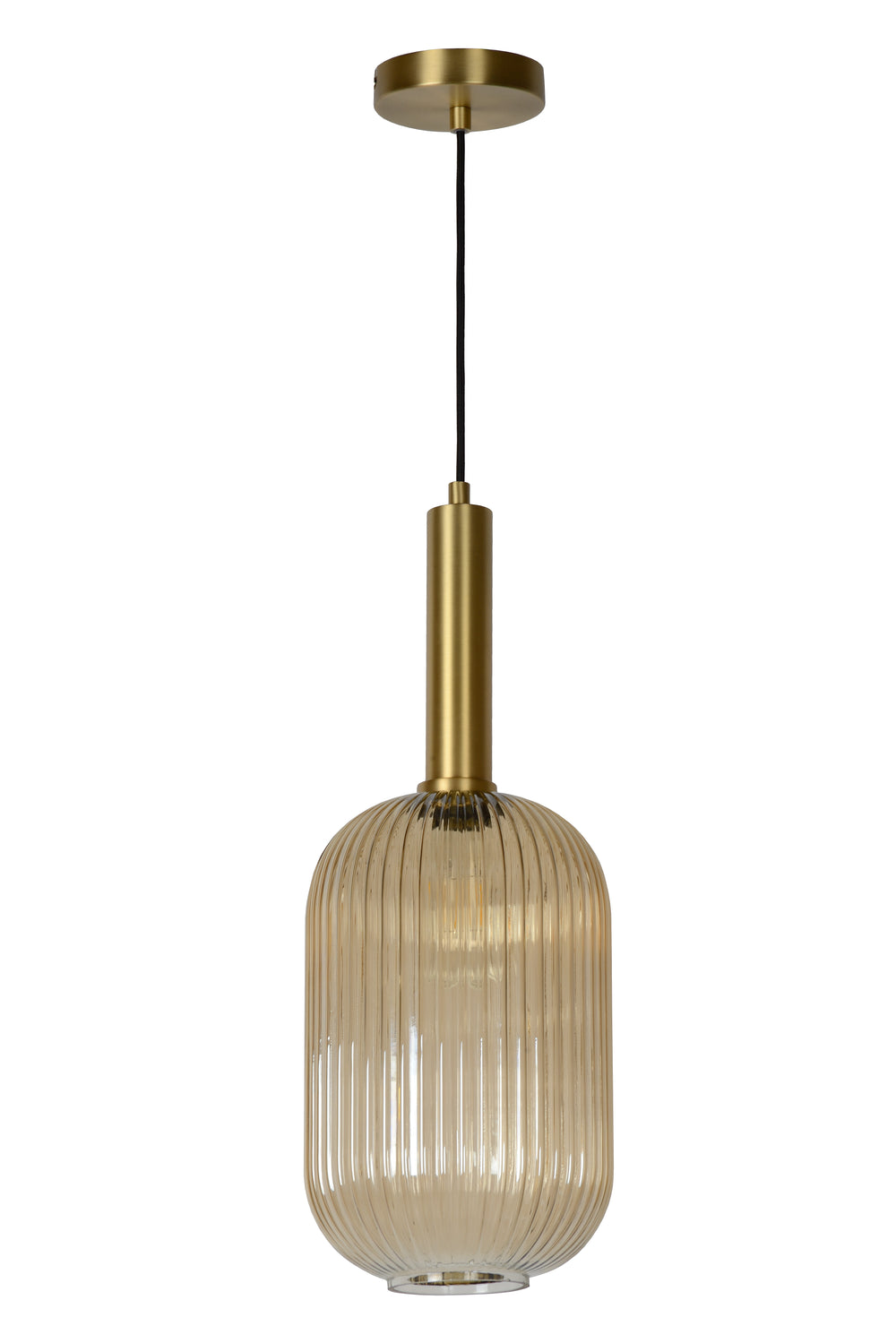 Suspension vintage Lucide MALOTO, 1xE27, 40W max, verre ambré, finition bronze, hauteur réglable, IP20