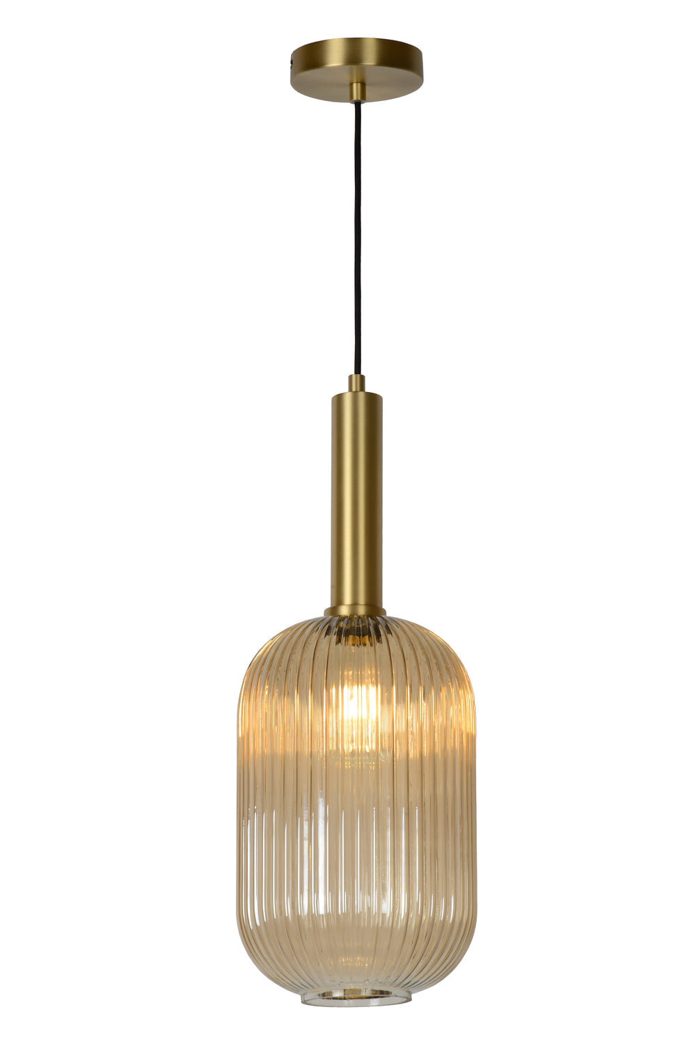 Suspension vintage Lucide MALOTO, 1xE27, 40W max, verre ambré, finition bronze, hauteur réglable, IP20