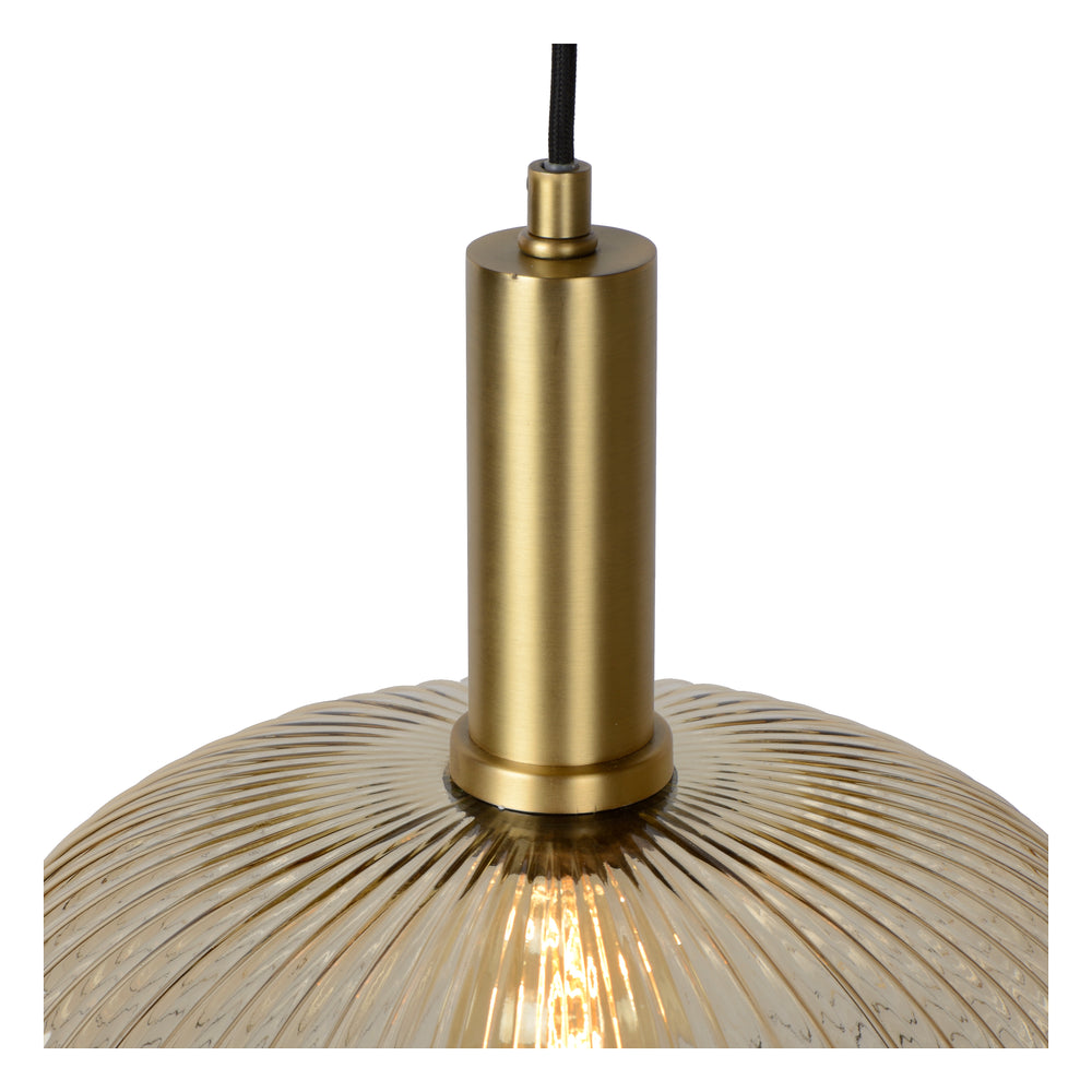 Lucide Maloto lampe suspendue vintage, 1xE27, verre ambré, finition métal bronze, Ø30cm, hauteur réglable, IP20