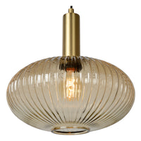 Lucide Maloto lampe suspendue vintage, 1xE27, verre ambré, finition métal bronze, Ø30cm, hauteur réglable, IP20