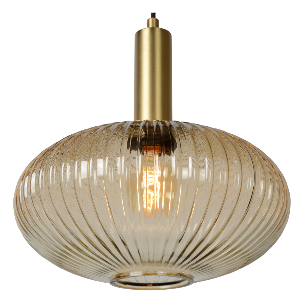 Lucide Maloto lampe suspendue vintage, 1xE27, verre ambré, finition métal bronze, Ø30cm, hauteur réglable, IP20