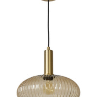 Lucide Maloto lampe suspendue vintage, 1xE27, verre ambré, finition métal bronze, Ø30cm, hauteur réglable, IP20
