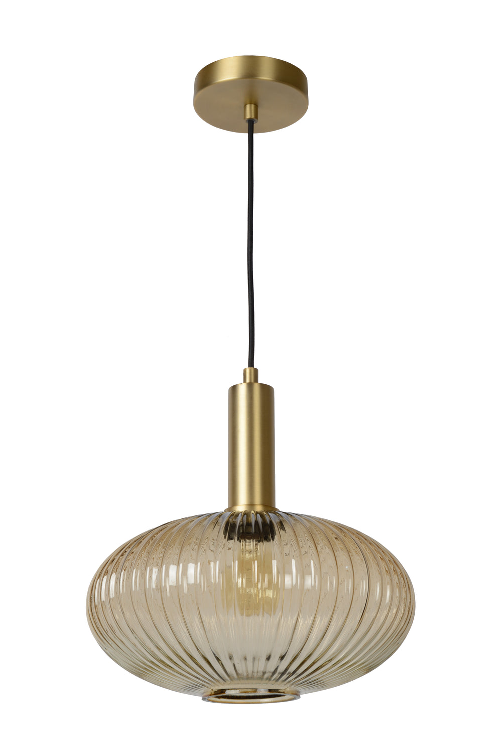 Lucide Maloto lampe suspendue vintage, 1xE27, verre ambré, finition métal bronze, Ø30cm, hauteur réglable, IP20