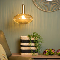 Lucide Maloto lampe suspendue vintage, 1xE27, verre ambré, finition métal bronze, Ø30cm, hauteur réglable, IP20