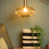 Lucide Maloto lampe suspendue vintage, 1xE27, verre ambré, finition métal bronze, Ø30cm, hauteur réglable, IP20