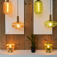 Lucide Maloto lampe suspendue vintage, 1xE27, verre ambré, finition métal bronze, Ø30cm, hauteur réglable, IP20